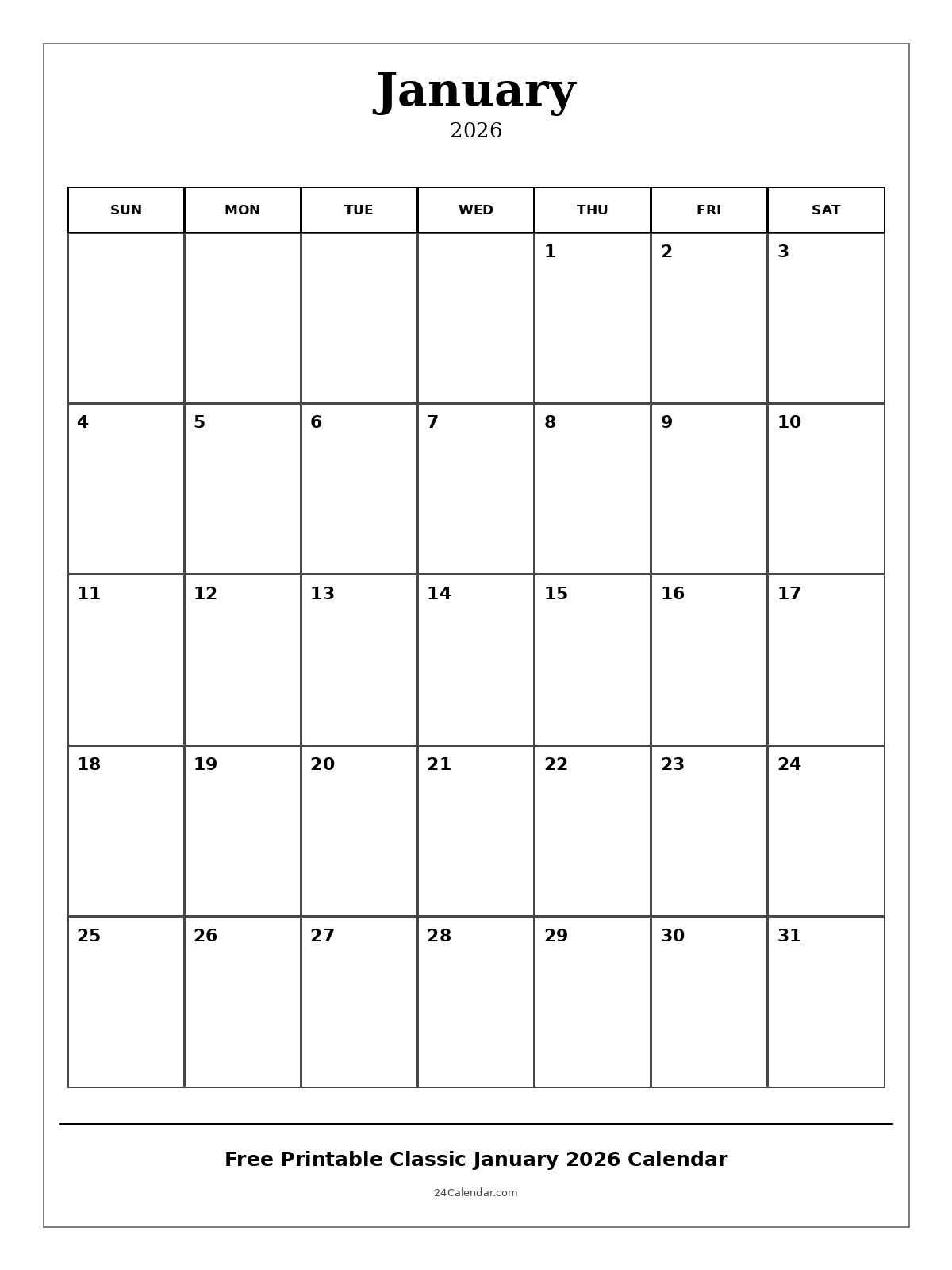 2026 3-Month Calendar