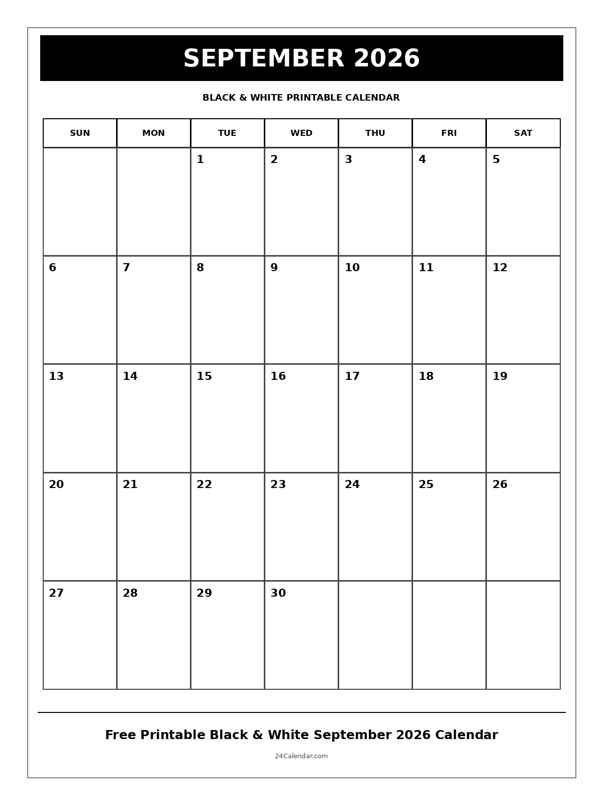 Free Printable September 2026 Calendar