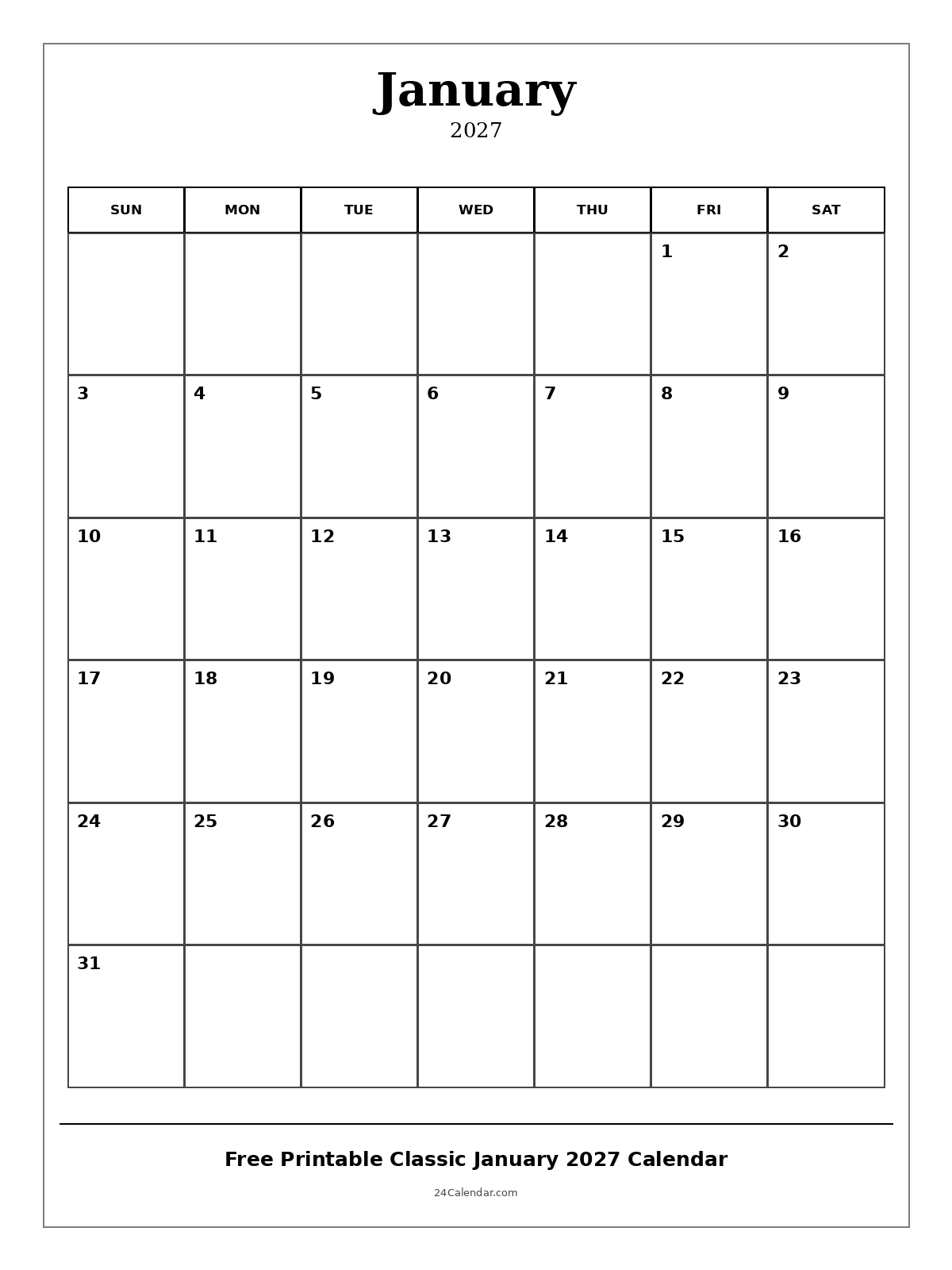 2027 3-Month Calendar