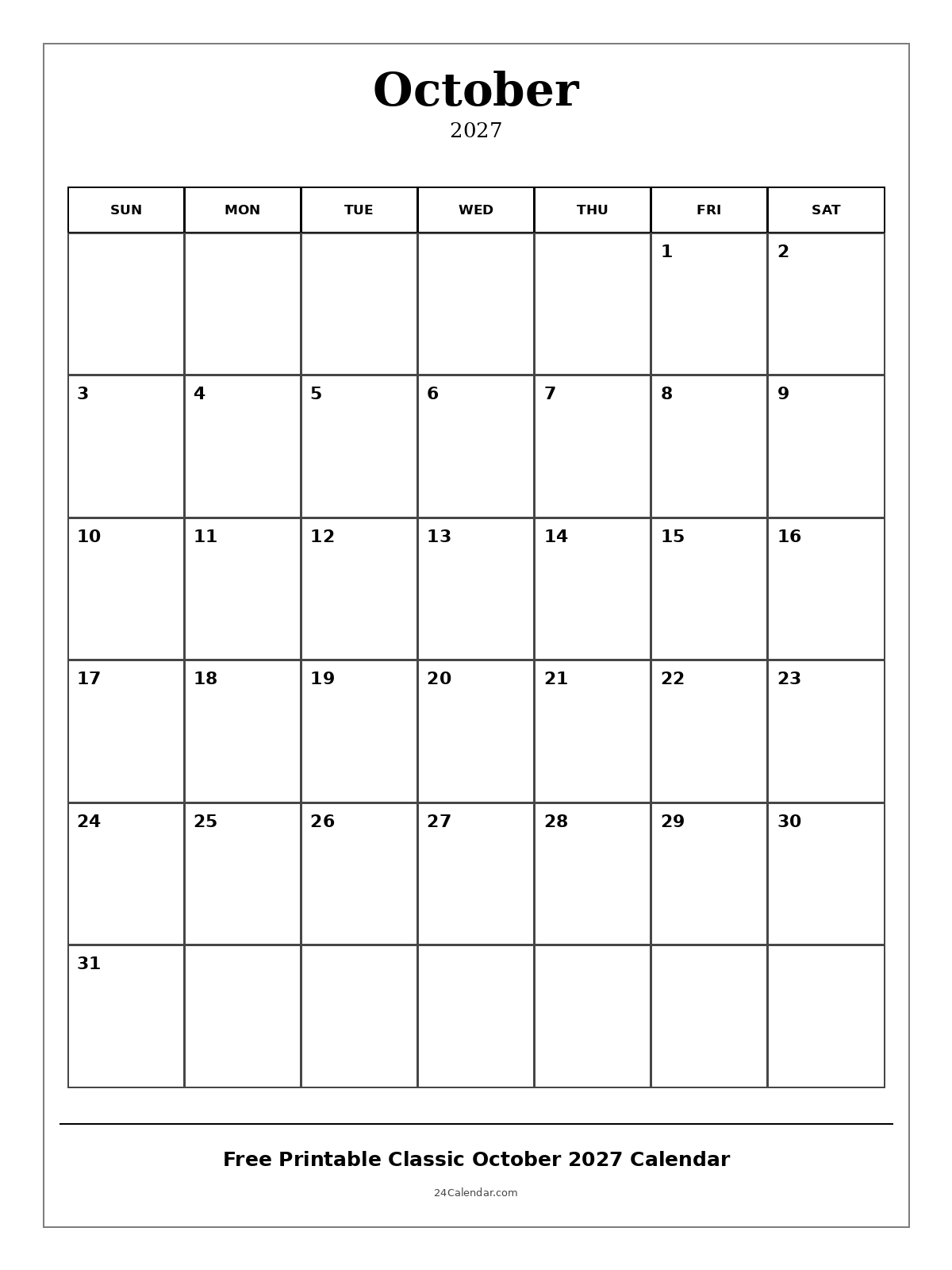 2027 Quarterly Calendar