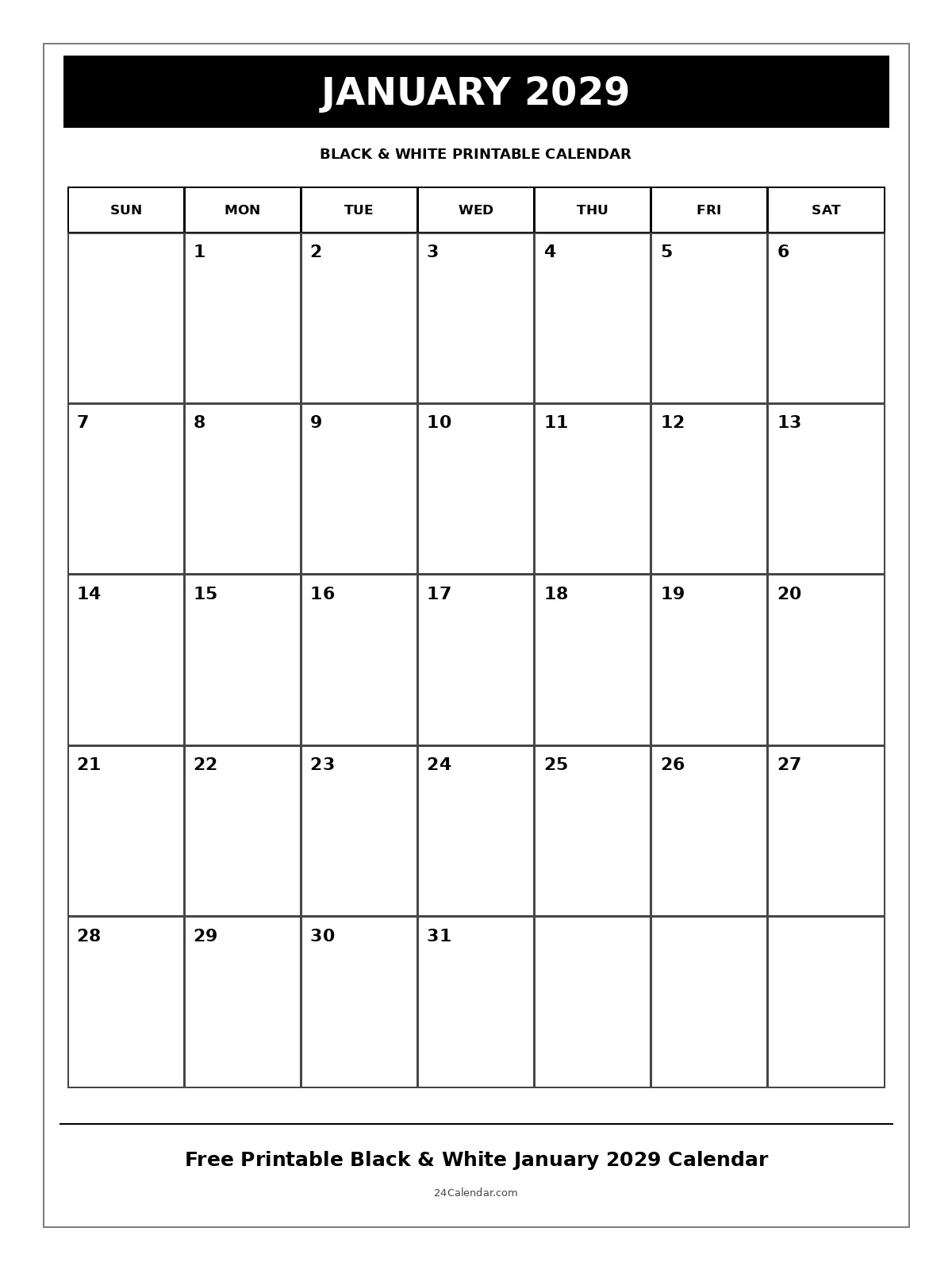 2029 Calendar