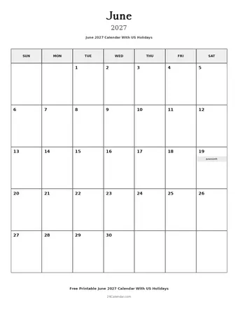 June 2027 Calendars With US Holidays