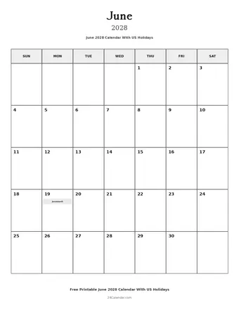 June 2028 Calendars With US Holidays