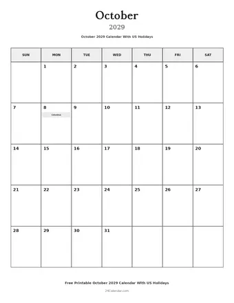 October 2029 Calendars With US Holidays