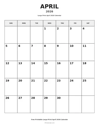 April 2026 Large Print Calendars
