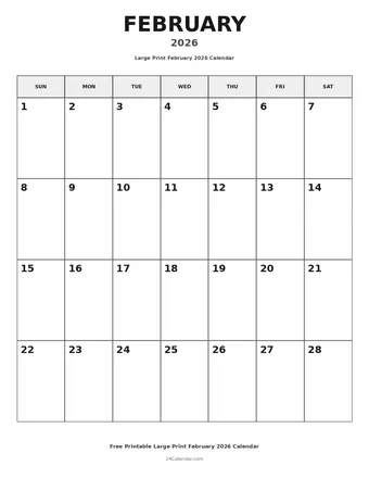 February 2026 Large Print Calendars