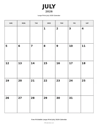 July 2026 Large Print Calendars