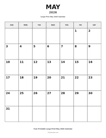 May 2026 Large Print Calendars