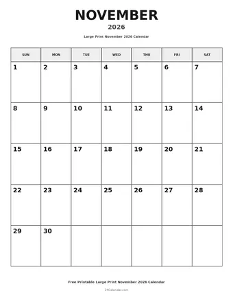 November 2026 Large Print Calendars
