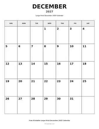 December 2027 Large Print Calendars