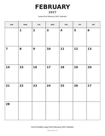 February 2027 Large Print Calendars