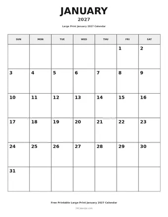 January 2027 Large Print Calendars