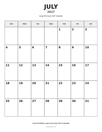 July 2027 Large Print Calendars