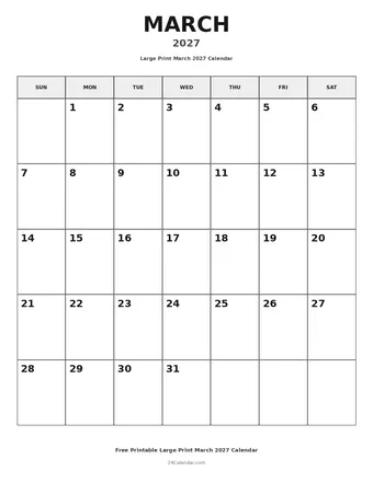 March 2027 Large Print Calendars