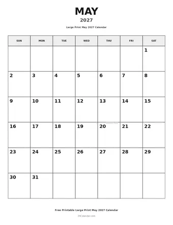 May 2027 Large Print Calendars