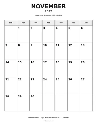 November 2027 Large Print Calendars