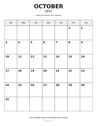 October 2027 Large Print Calendars