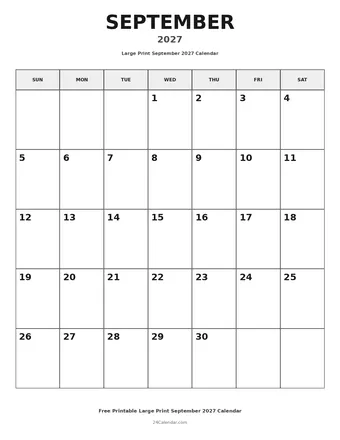 September 2027 Large Print Calendars