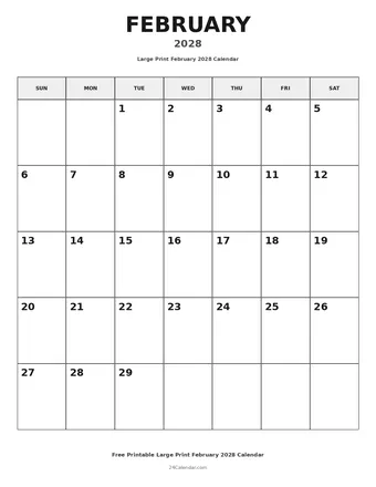 February 2028 Large Print Calendars