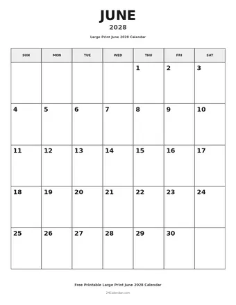 June 2028 Large Print Calendars
