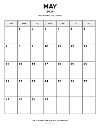 May 2028 Large Print Calendars