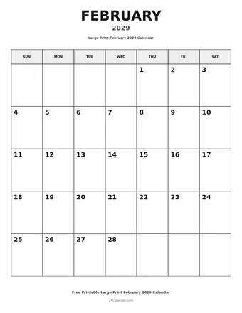 February 2029 Large Print Calendars