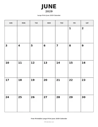 June 2029 Large Print Calendars