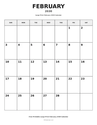 February 2030 Large Print Calendars