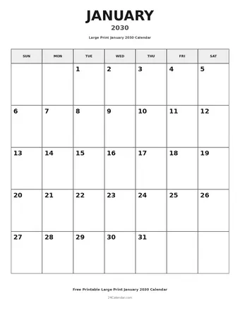 January 2030 Large Print Calendars