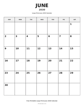 June 2030 Large Print Calendars