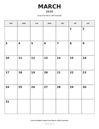 March 2030 Large Print Calendars