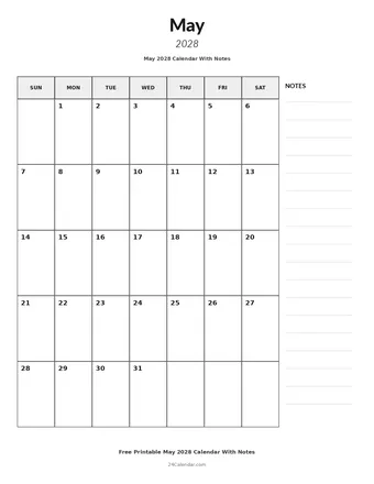 May 2028 Calendars With Notes